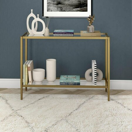 HUDSON & CANAL 42 in. Hera Rectangular Console Table with Clear Shelf, Antique Brass AT1621